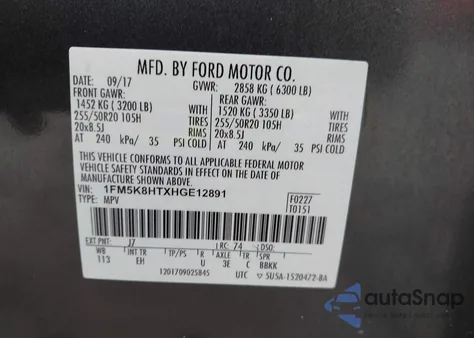 2017 Ford Explorer Platinum из США, поврежденный, VIN 1FM5K8HTXHGE12891